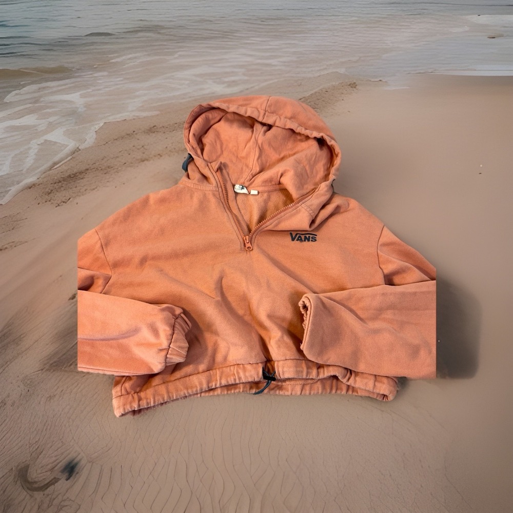 Vans Womens XS Cropped Hoodie Sweatshirt Salmon Cinched Waist Pullover